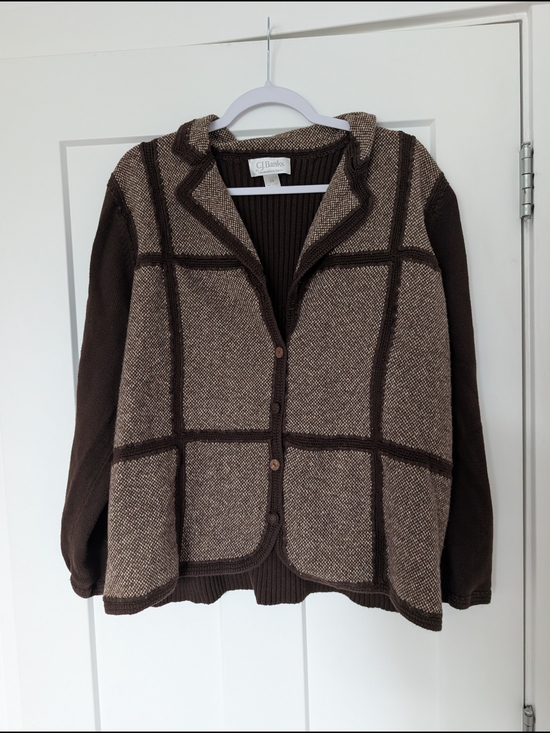 Christopher & Banks Sweaters - Christopher & Banks Brown Two-Tone Windowpane Cardigan Size 2X